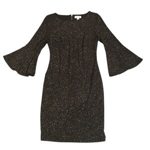 CALVIN KLEIN Black and Gold Sparkle Bell Sleeve Sheath Dress Women’s Petite 6P